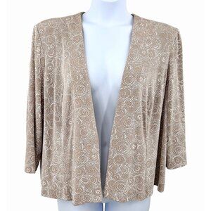 ALEX EVENINGS METALLIC RAISED SWIRL PRINT BEIGE & WHITE OPEN FRONT JACKET 22W